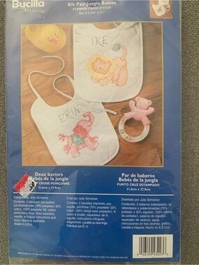 Vintage Bucilla White Baby Bibs with Pastel Embroidery Accents